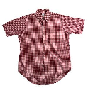 Brooks Brothers Mens Red/White Gingham Short-Sleeve Button-Up Shirt Size 15 1/2